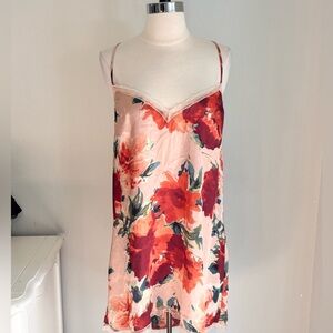 Midnight Bakery Orianna Floral Satin Lace Trim Chemise Nightgown, Blush, Sz L
